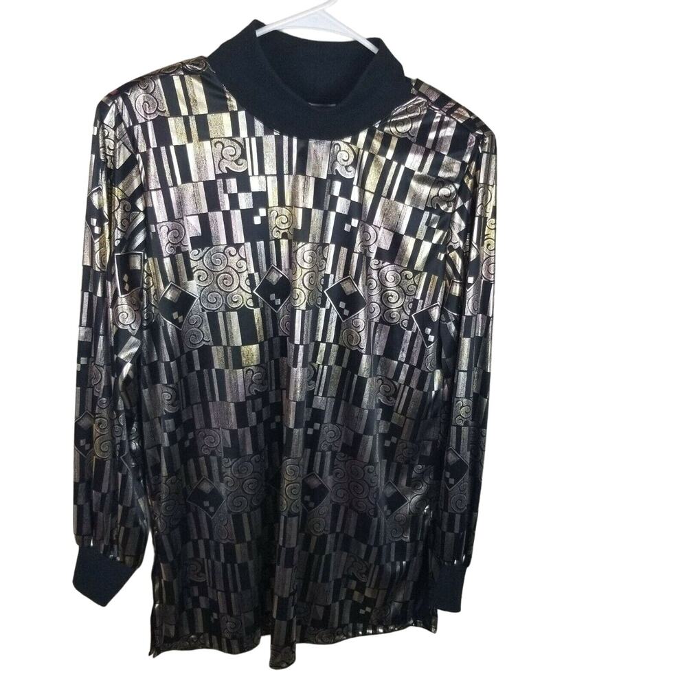 Vintage Judy Bond Metallic  Mock Neck Top M Retro Cocktail Party Event Evening